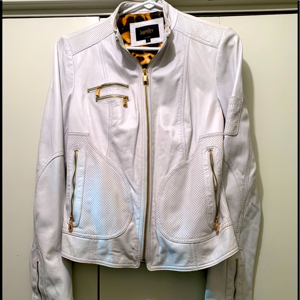 White leather and gold Laundry motorcycle jacket